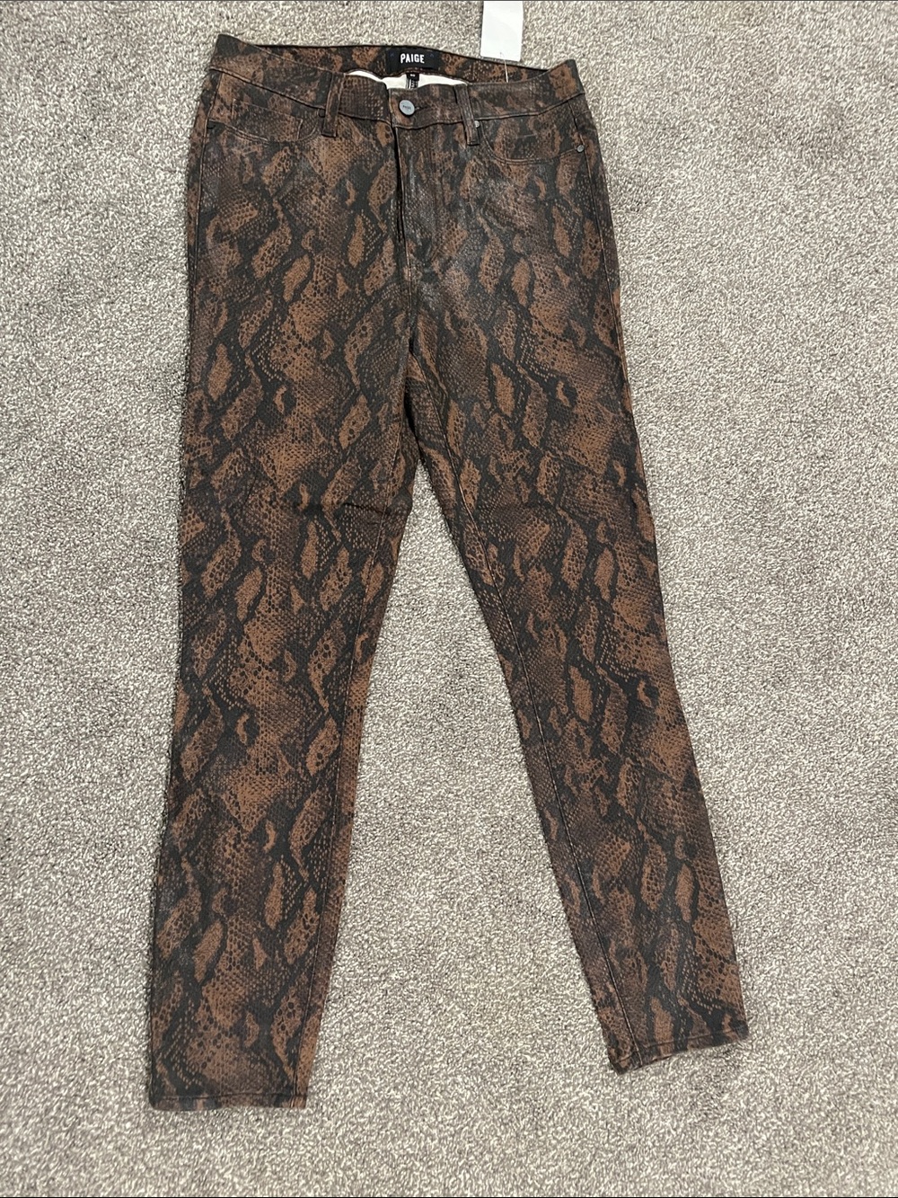PAIGE Brown Snake-Print Skinny Jeans